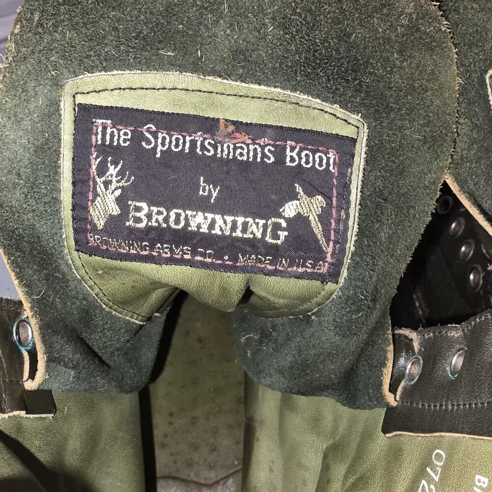 VTG Browning The Sportsman’s Boot Green Leather Lace Up Hunting Boots USA 7.5 A